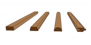 Four different types of traditional slats for tambour doors.