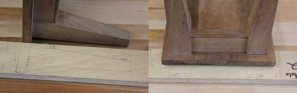 Using the layout stick with the dry-assembled stool, you can easily verify that you've cut everything to the proper size before glue-up.